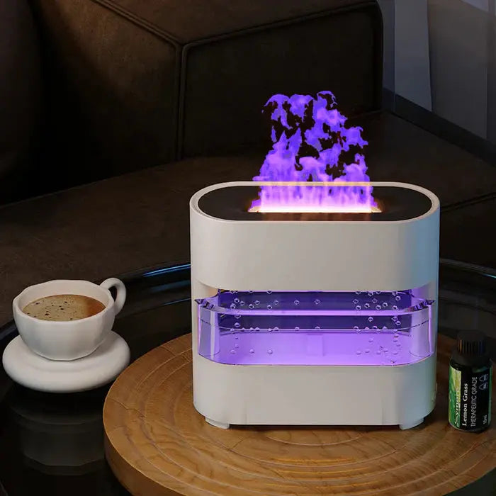 Rain Effect Flame Humidifier, Colorful Rain and Fire Aroma Diffuser, Dynamic Flame Mist Air Humidifier. MultiShines