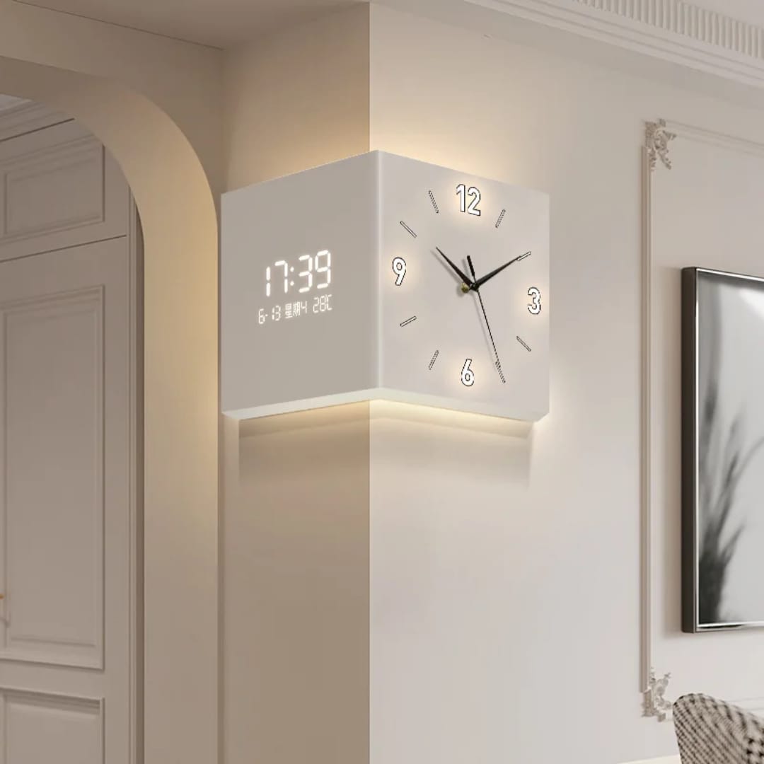 Living Room Corner Clock Perpetual Calendar New Electronic Modern Double-sided Wall Clock Creative Corner Wall Clock MultiShines