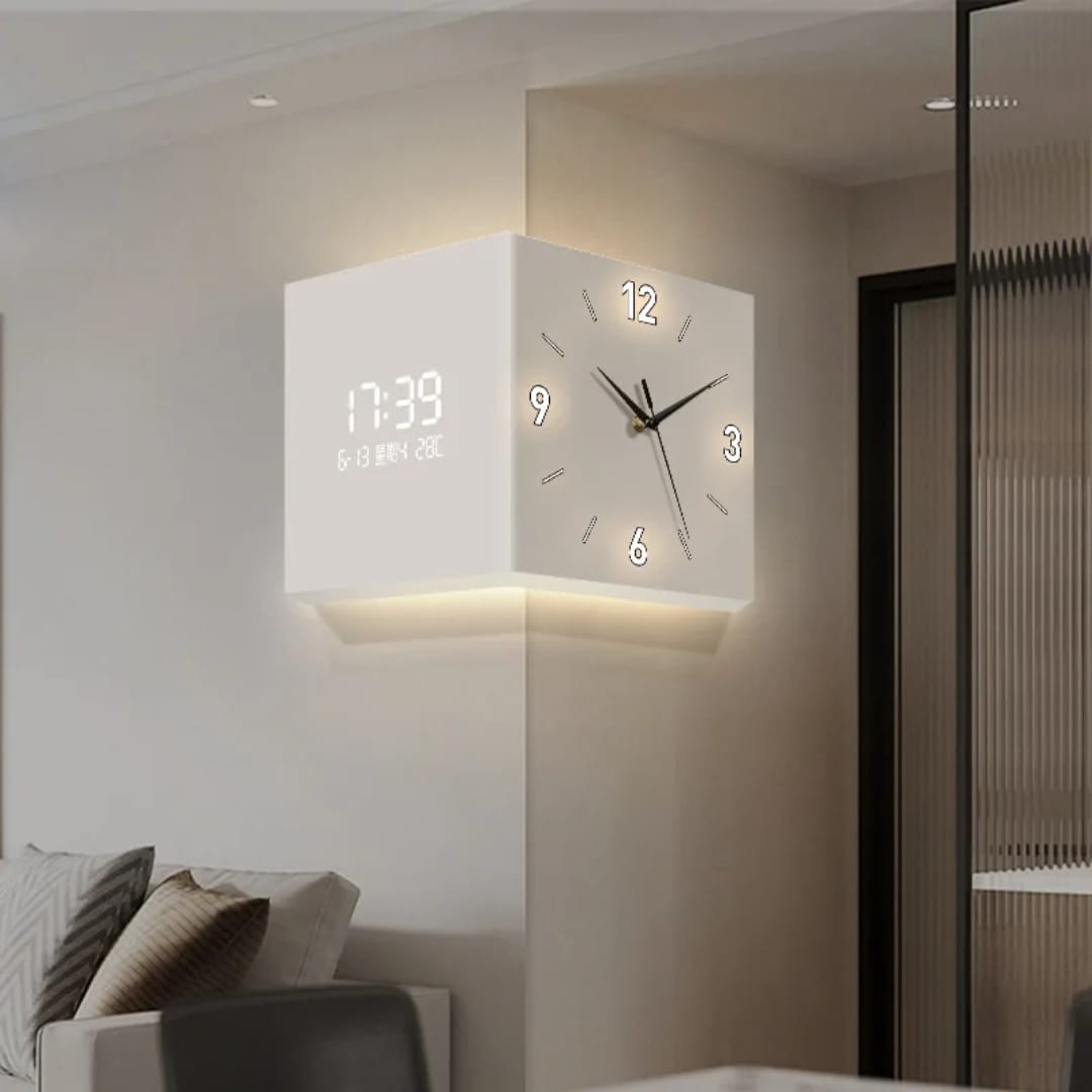 Living Room Corner Clock Perpetual Calendar New Electronic Modern Double-sided Wall Clock Creative Corner Wall Clock MultiShines